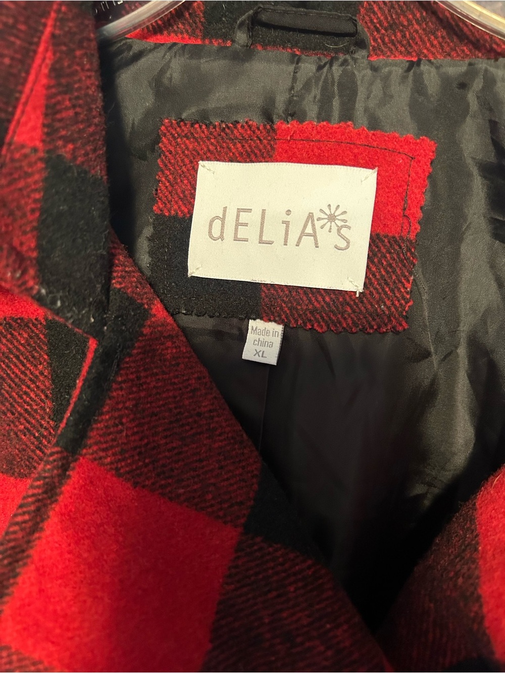 dELiA*s Red & Black Buffalo Plaid Peacoat xl - Picture 2 of 7